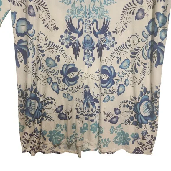 Johnny Was Women White & Blue Tunic Top Bamboo Print Farrow Polo Swing Dress  XL - Picture 6 of 7